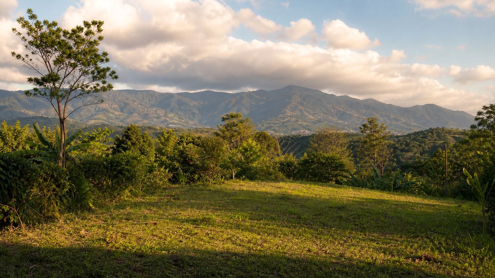 Terreno verde con vista a montañas cerca de Boquete